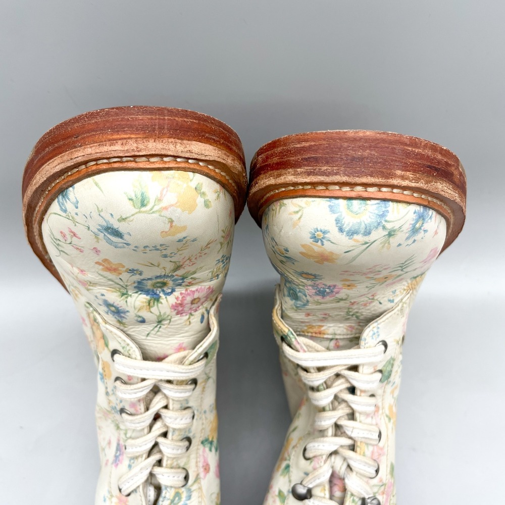 Free People Womens 39 Santa Fee Combat Boots Vintage Floral Leather Cottage Boho - Picture 12 of 13